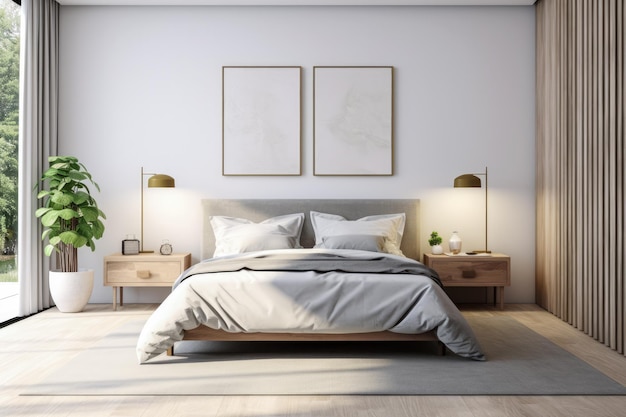 Oasi di camera da letto tranquilla e chic con design minimalista moderno