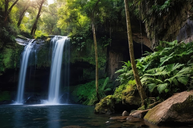 Oasi di cascate tropicali in una giungla verde e lussureggiante