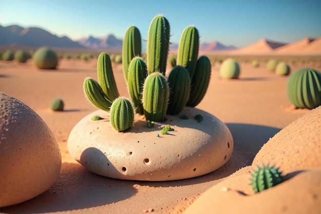 Oasi di piante di cactus del deserto carta da parati illustrazione di sfondo ambiente paesaggio desertico