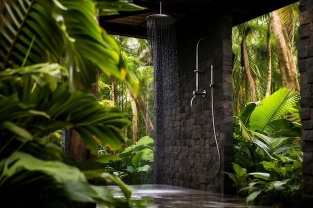 Oasi rinfrescanti in un ambiente tropicale per l'installazione di docce esterne generative tramite intelligenza artificiale
