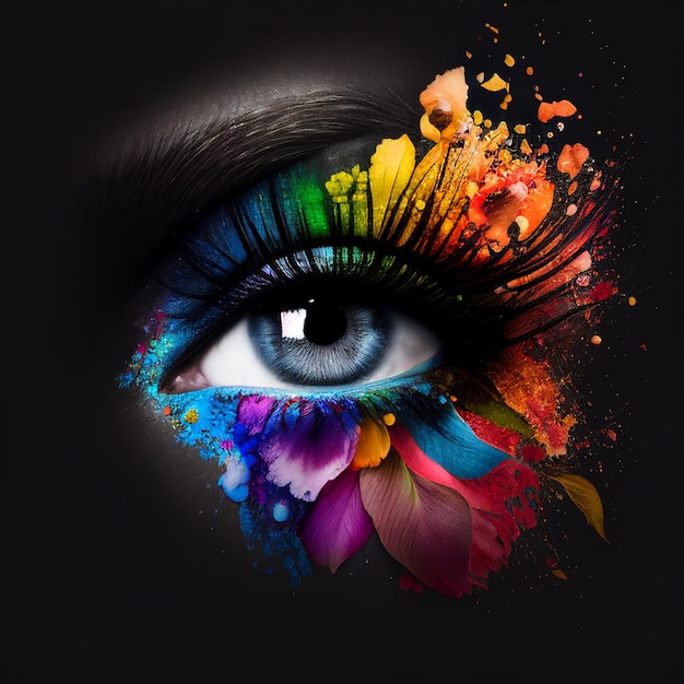 Occhi con trucco luminoso Bella donna arcobaleno occhio illustrazione AI generativa