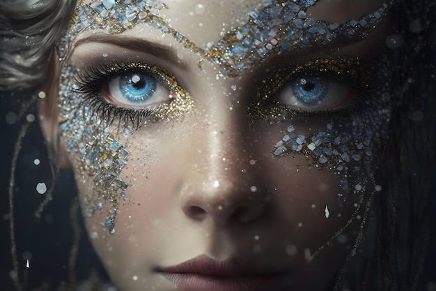 Occhi di donna con un bellissimo trucco glitterato Rete neurale generata dall'intelligenza artificiale