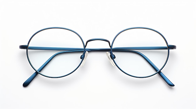Occhiali con cornice blu isolata su sfondo bianco