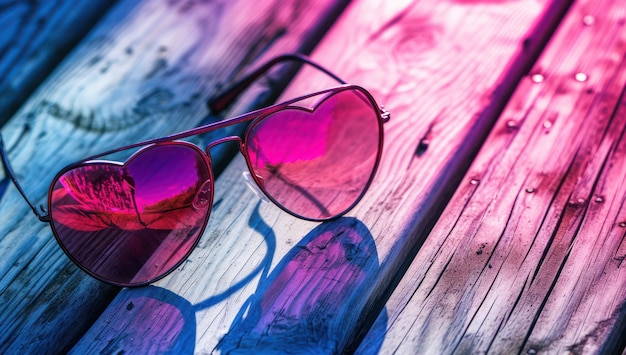 Occhiali da sole a forma di cuore di moda su un albero di colori artistici Accesso di moda per l'estate