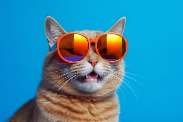 Occhiali da sole per animali domestici simpatico gatto ritratto moda neon colorato animale divertente AI generativa