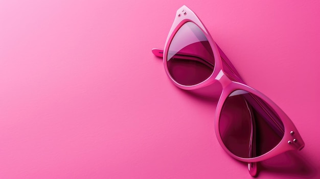 Occhiali da sole rosa alla moda su uno sfondo rosa brillante