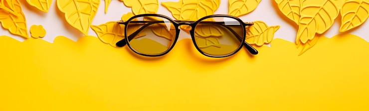 Foto occhiali da sole su sfondo giallo ia generativa