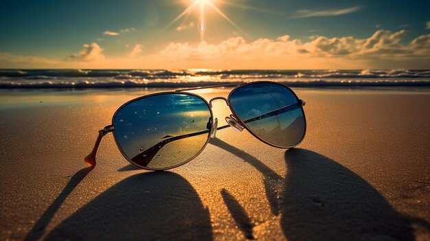 Occhiali da sole su una spiaggia soleggiata