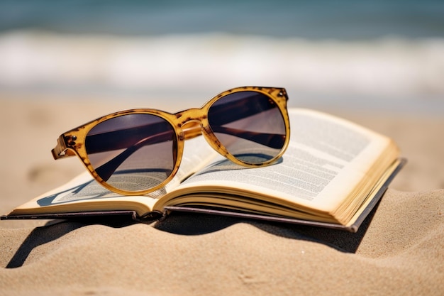 Occhiali da sole sulla spiaggia di sabbia del libro Genera Ai