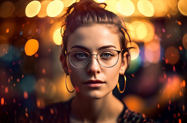 Occhiali femminili foto frontale bokeh stile ritratto a colori scena incredibile Generate Ai