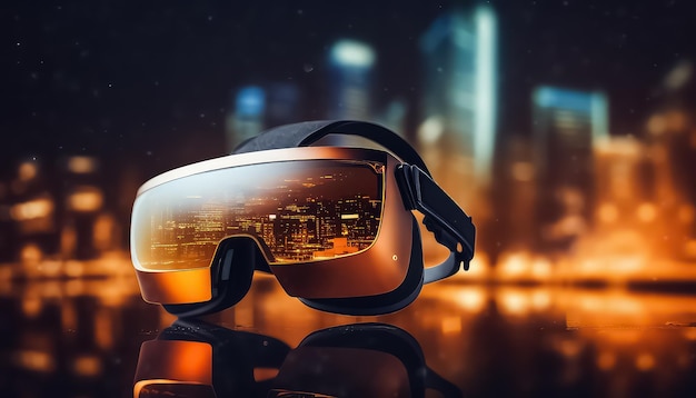 Occhiali per realtà virtuale VR su sfondo arancione