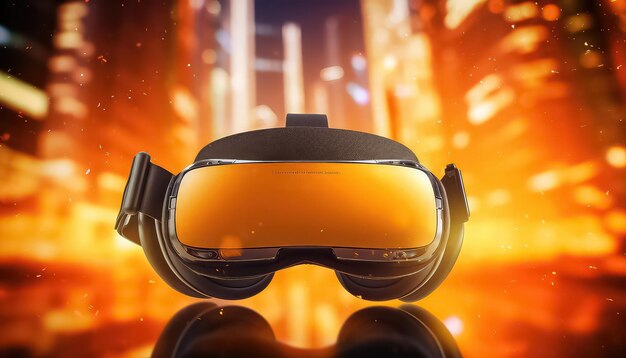 Occhiali per realtà virtuale VR su sfondo arancione