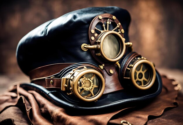 Occhiali Steampunk su un cappello di pelle scura