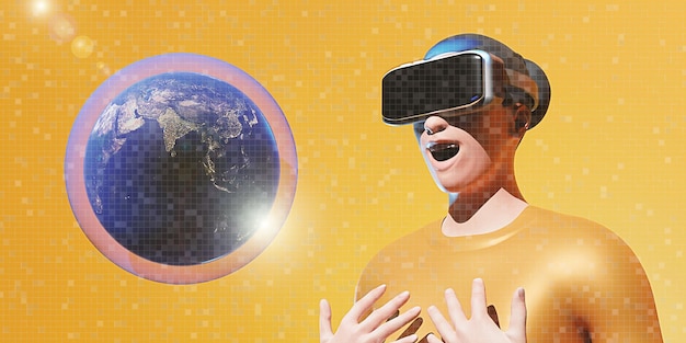 Occhiali VR mondo olografico vr realtà virtuale tecnologia di navigazione pianificazione del viaggio mappa del mondo