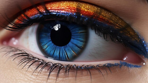 occhio blu con trucco colorato foto realistica AI generativa
