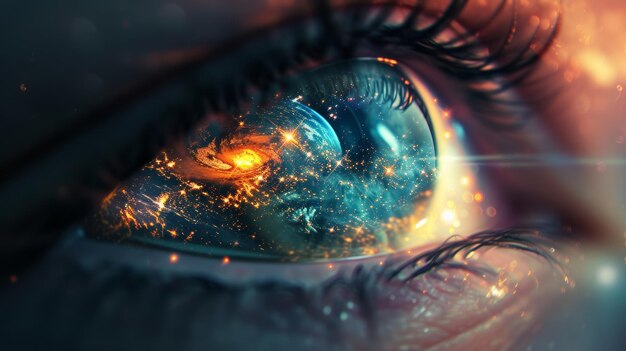 Occhio surreale con riflesso di galassia