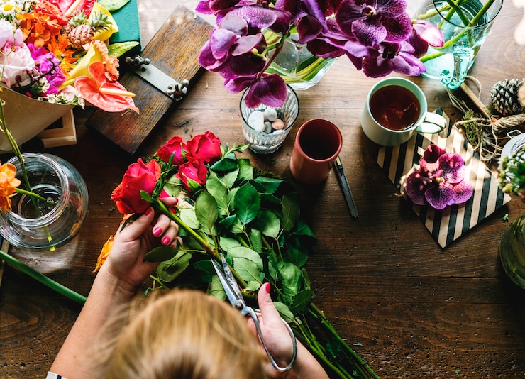 Foto occupazione al dettaglio del negozio di fiori di piccola impresa