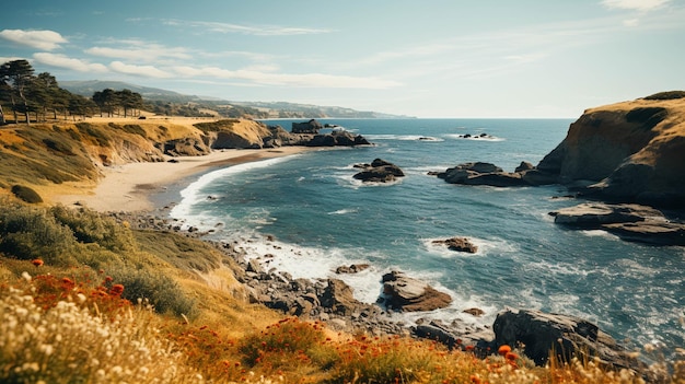 Oceano da una collina bellissimo paesaggio scena naturale