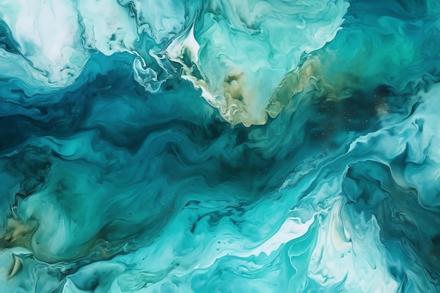 Oceano marmorizzato sfondo blu e verde AI