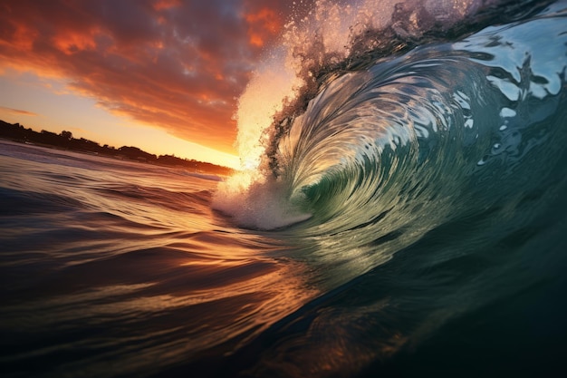 Oceano ondata tramonto mare sfondo generativa AI
