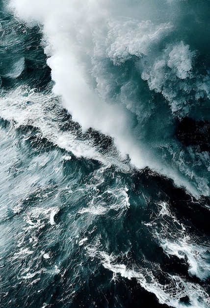 Oceano tempestoso in tempo cupo vista aerea illustrazione digitale
