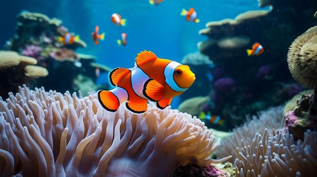 Ocellaris Clownfishes tra le barriere corallineAi