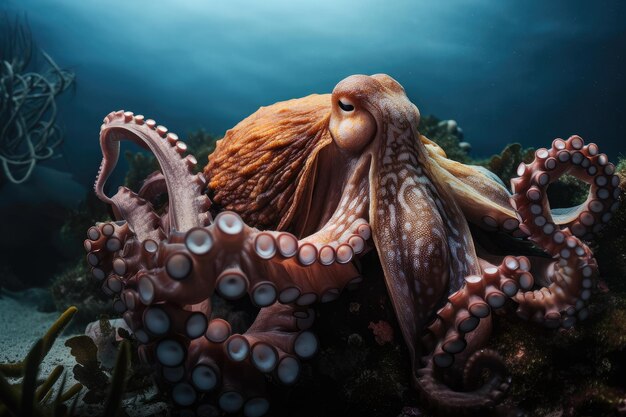 Octopus kraken che divora la sua preda con i suoi potenti tentacoli