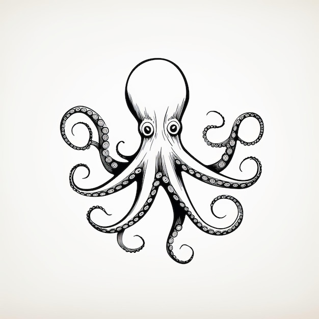 Octopus sinistro ispirato al vintage disegnato su sfondo bianco