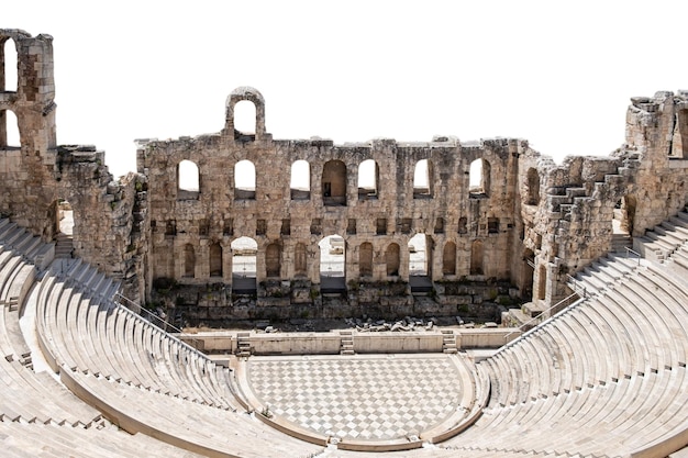 Odeone di Erode Attico sulla collina dell'Acropoli ad Atene Grecia isolato su bianco trasparente