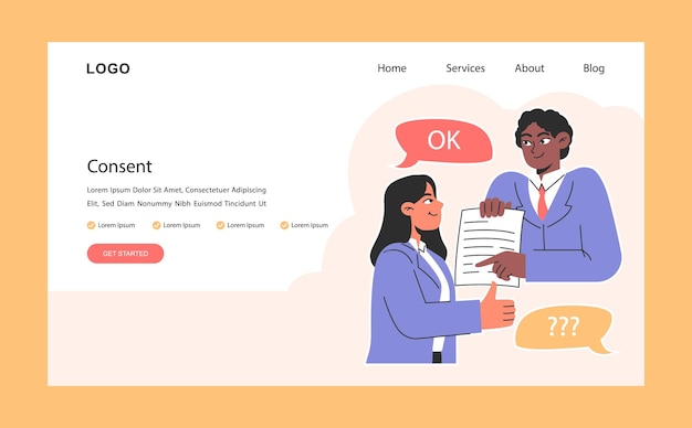 Offerta o accordo banner web o pagina di destinazione Consenso negoziazione di successo Interessi e obblighi dei partner commerciali Termini e condizioni cartacei Illustrazione vettoriale piatta