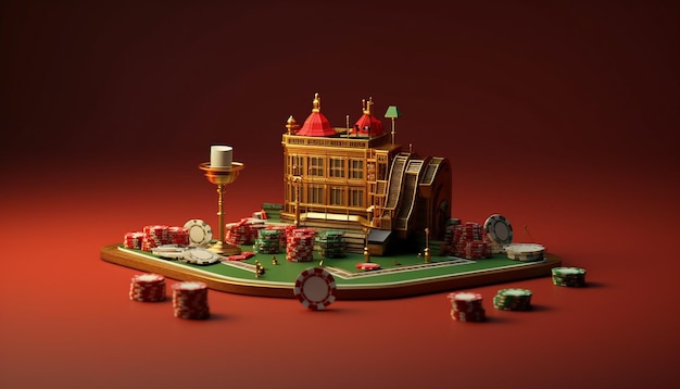 Oggetti di casinò 3D minimi Concetto in miniatura per i giochi da casinò