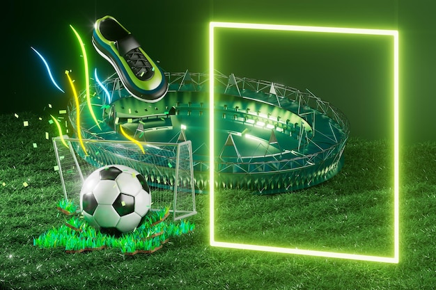 Oggetto 3d di calcio sullo sfondo astratto