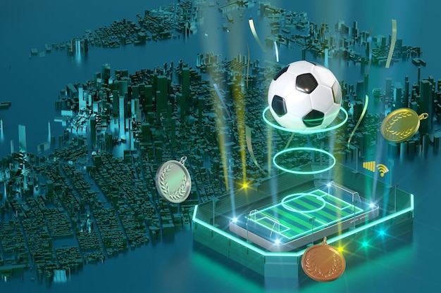 Oggetto 3d di calcio sullo sfondo astratto