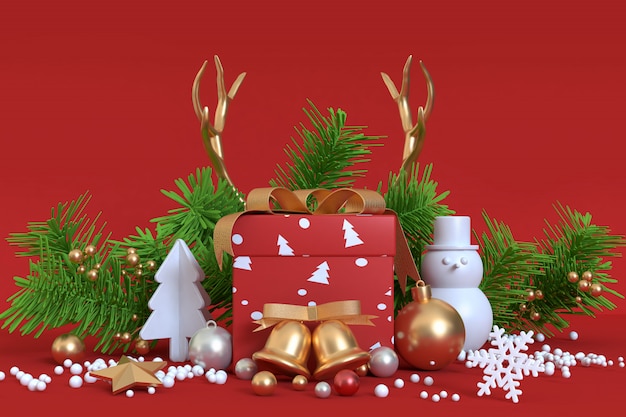 oggetto astratto decorazione natalizia rendering 3D oro rosso