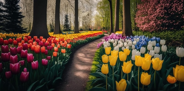 Ogni primavera un parco nei Paesi Bassi viene adornato con bellissimi tulipani