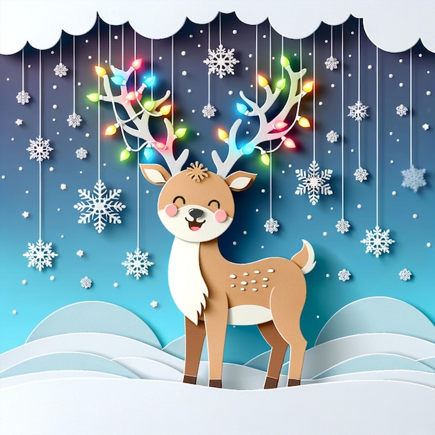 Oif Reindeer Corner Papercut Adornati con luci di Natale