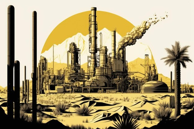 Oil Gas Factory Disegno stilizzato Imitazione Abstract Generative AI Illustration