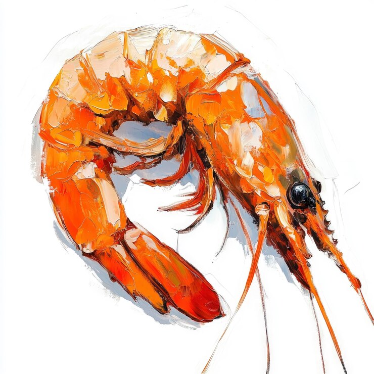 Oil painting of beautiful Shrimp impressionism style accented brush strokes and paint blobs