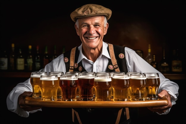 Oktoberfest senior man holding birra ai generativo