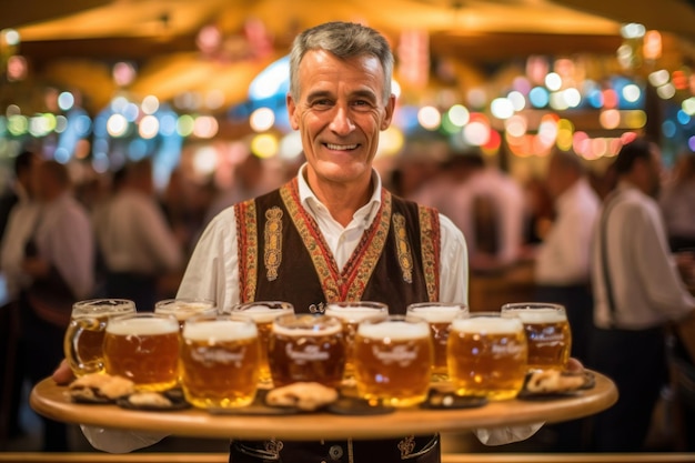 Oktoberfest senior man holding birra ai generativo