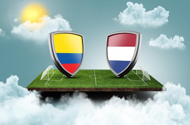 Olanda vs Ecuador rispetto al banner dello schermo Concetto di calcio campo da calcio stadio 3d illustrazione