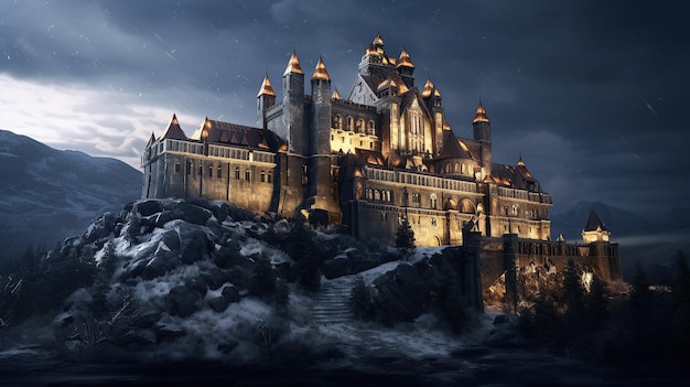 Old Dracula Vampire castle 3d render IA generativa