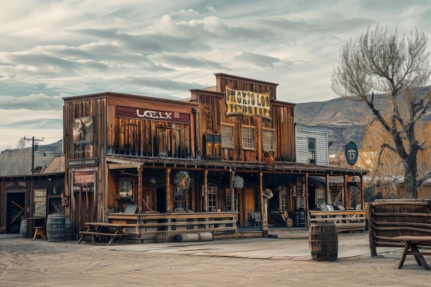 Old Saloon Wild West Town Building Cowboy Pub Esterno Spazio di copia