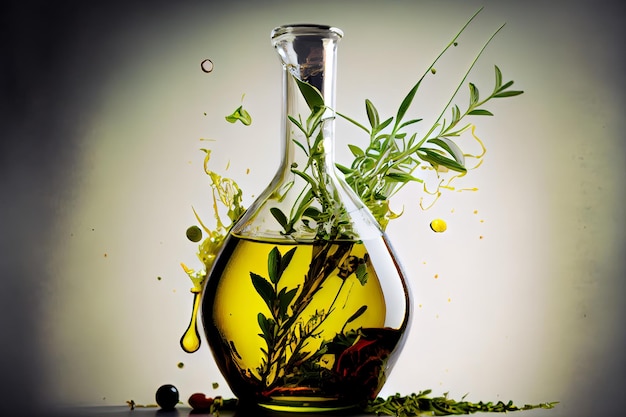 Olio d'oliva con pianta di erbe