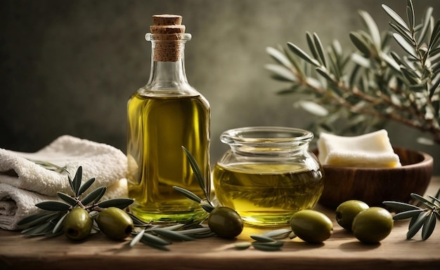 Olio d'oliva sano in bottiglia di vetro