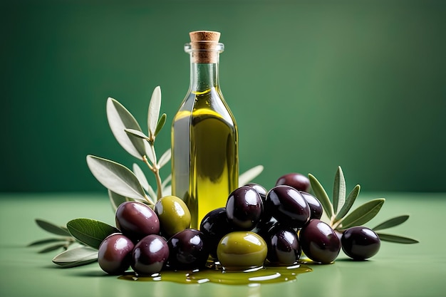 olio d'oliva su sfondo verde