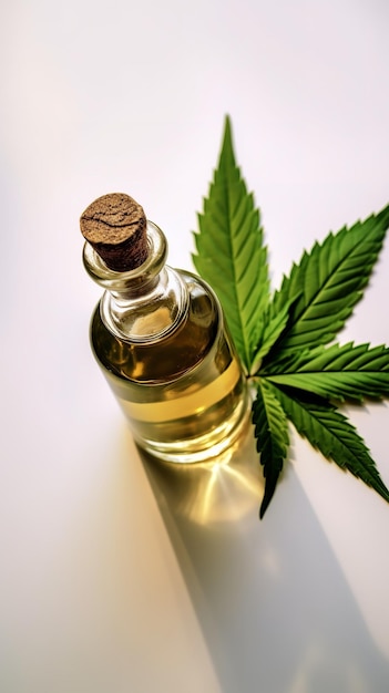 olio di cannabis in una bottiglia sfondo bianco