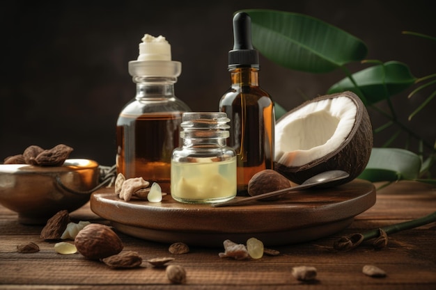 Olio di cbd per la cura della pelle con ingredienti come cocco e burro di cacao creati con intelligenza artificiale generativa