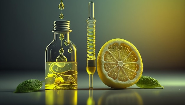 Olio di limone in un barattolo trasparente IA generativa