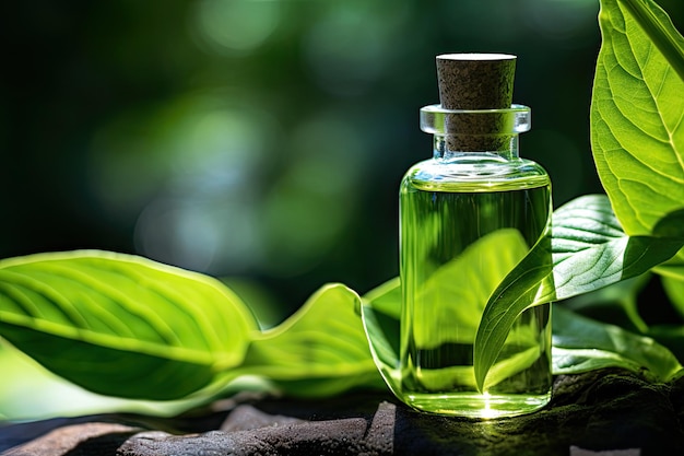 Olio essenziale o essenza di erbe medicina alternativa sana cura della pelle scena di natura morta